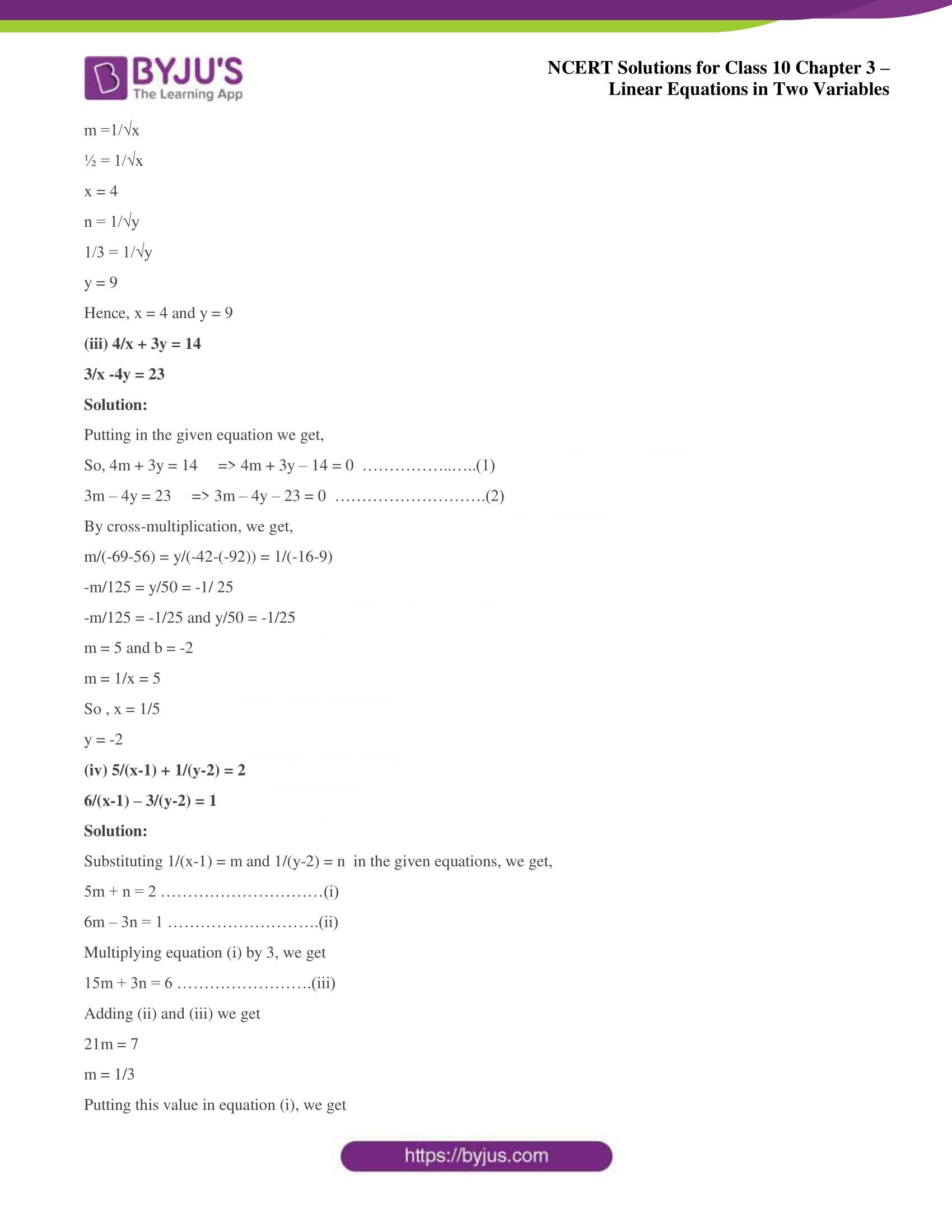 NCERT Solutions for Class 10 Chapter 3 Linear Equations in Two Variables