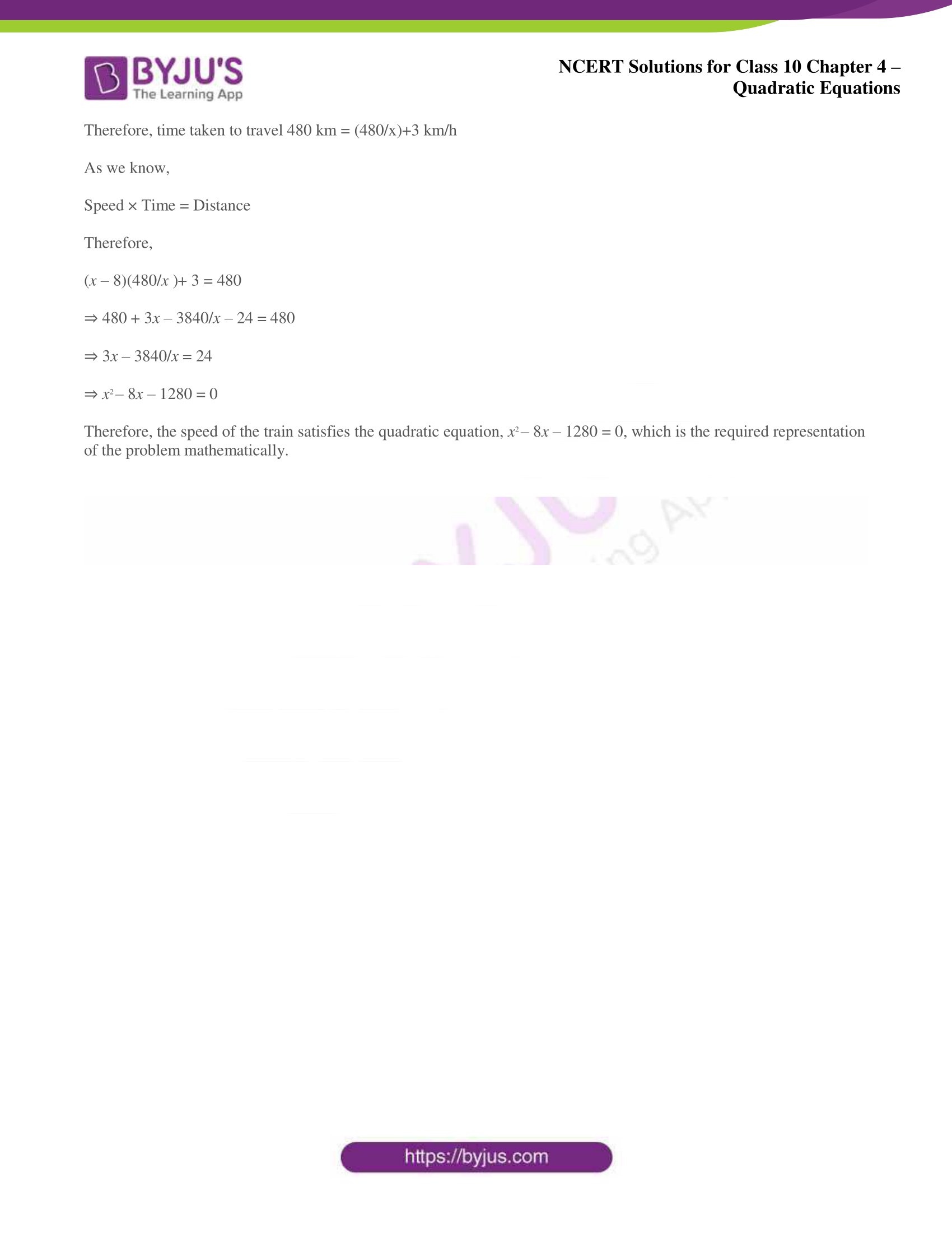 NCERT Solutions for Class 10 Maths Chapter 4 Quadratic Equations