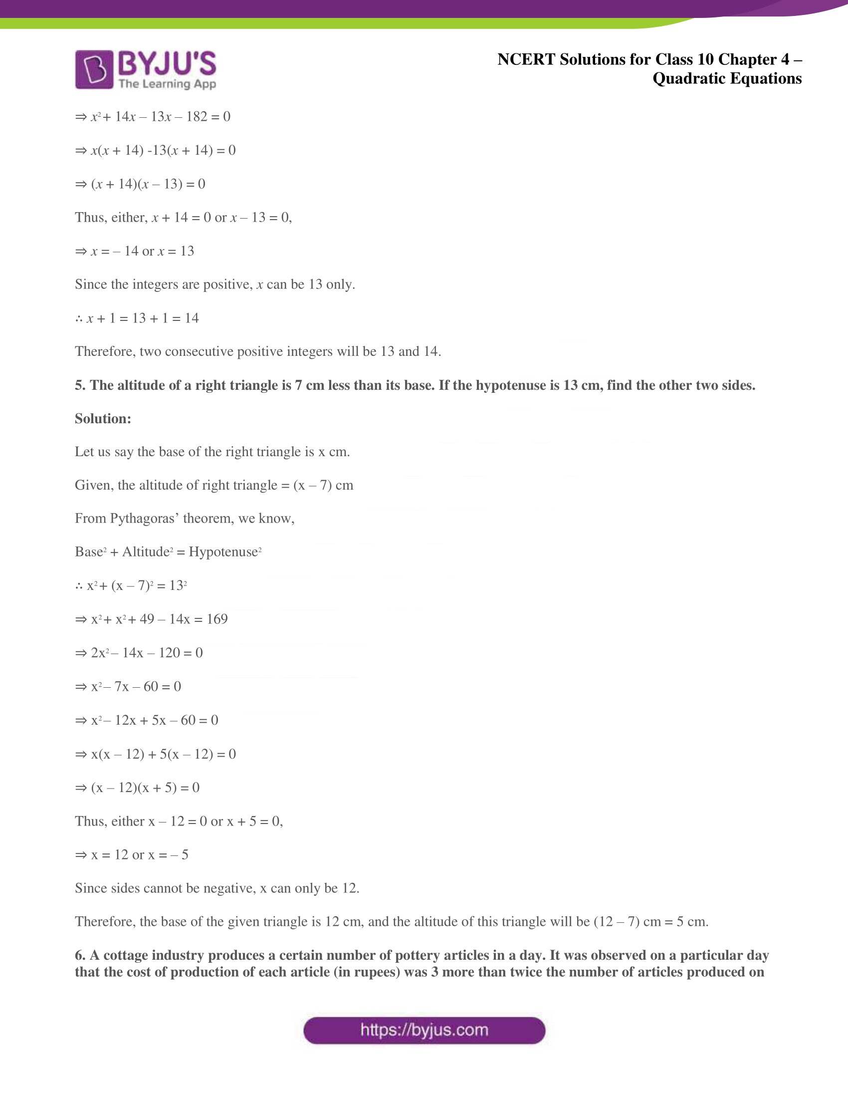 NCERT Solutions for Class 10 Maths Chapter 4 Quadratic Equations