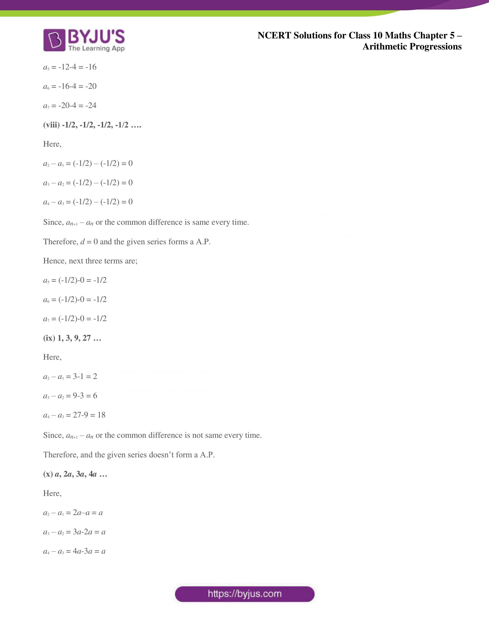 NCERT solutions for Class 10 Maths chapter 5 Arithmetic Progression