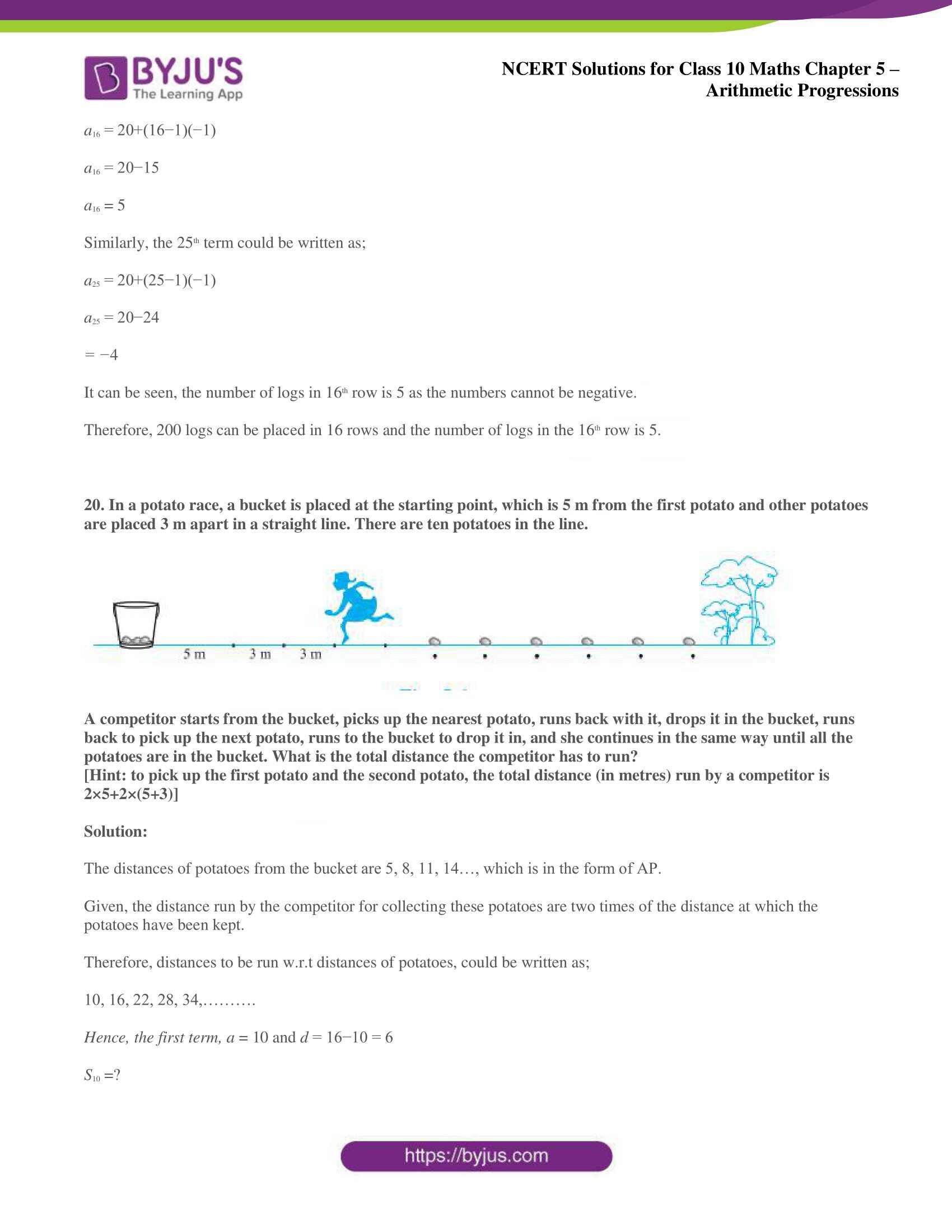 NCERT solutions for Class 10 Maths chapter 5 Arithmetic Progression