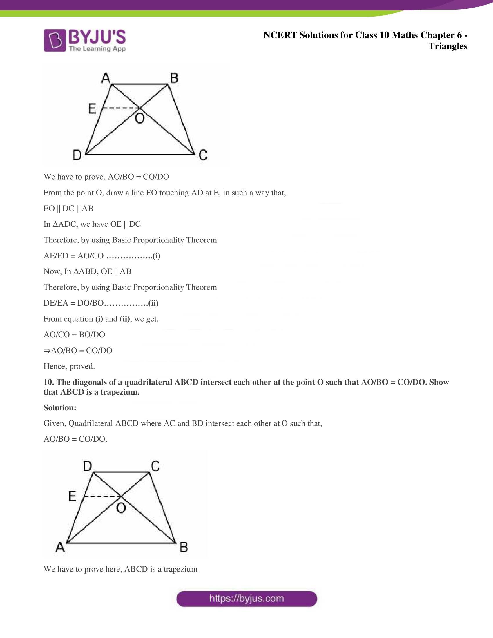 NCERT Solutions for Class 10 Maths Chapter 6 Triangles