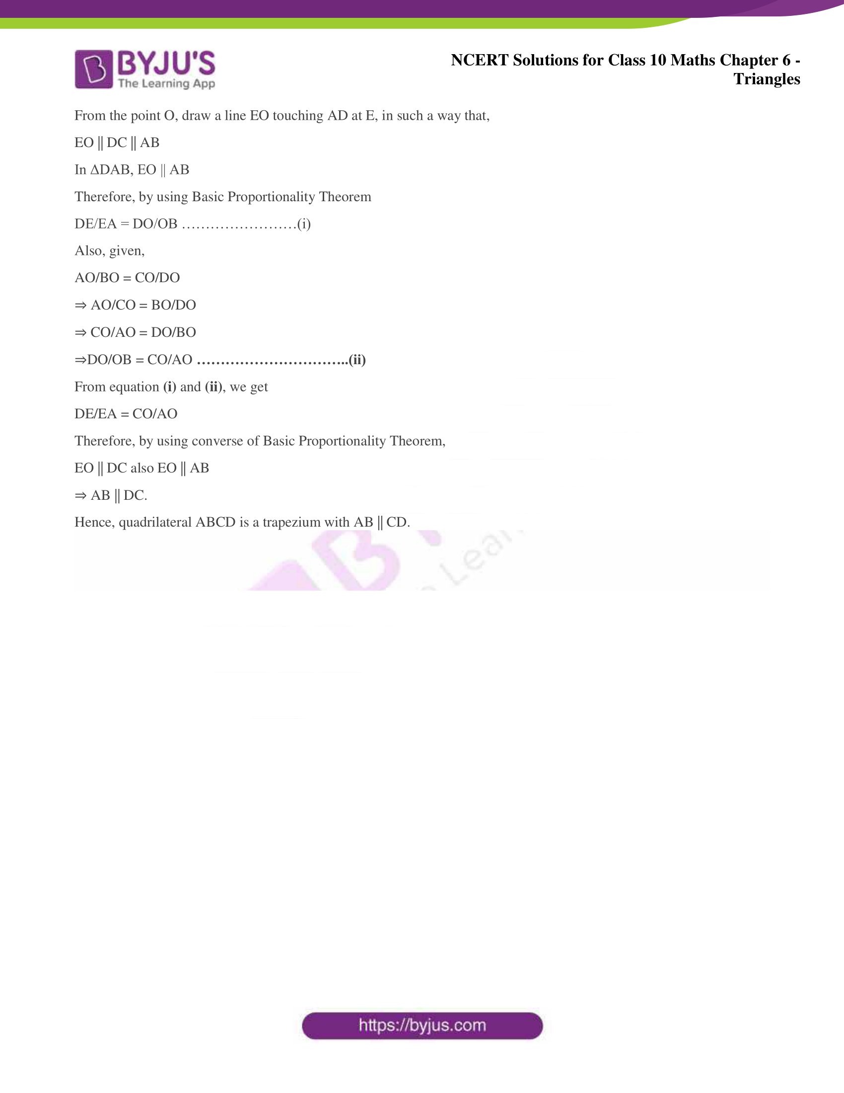 NCERT Solutions for Class 10 Maths Chapter 6 Triangles