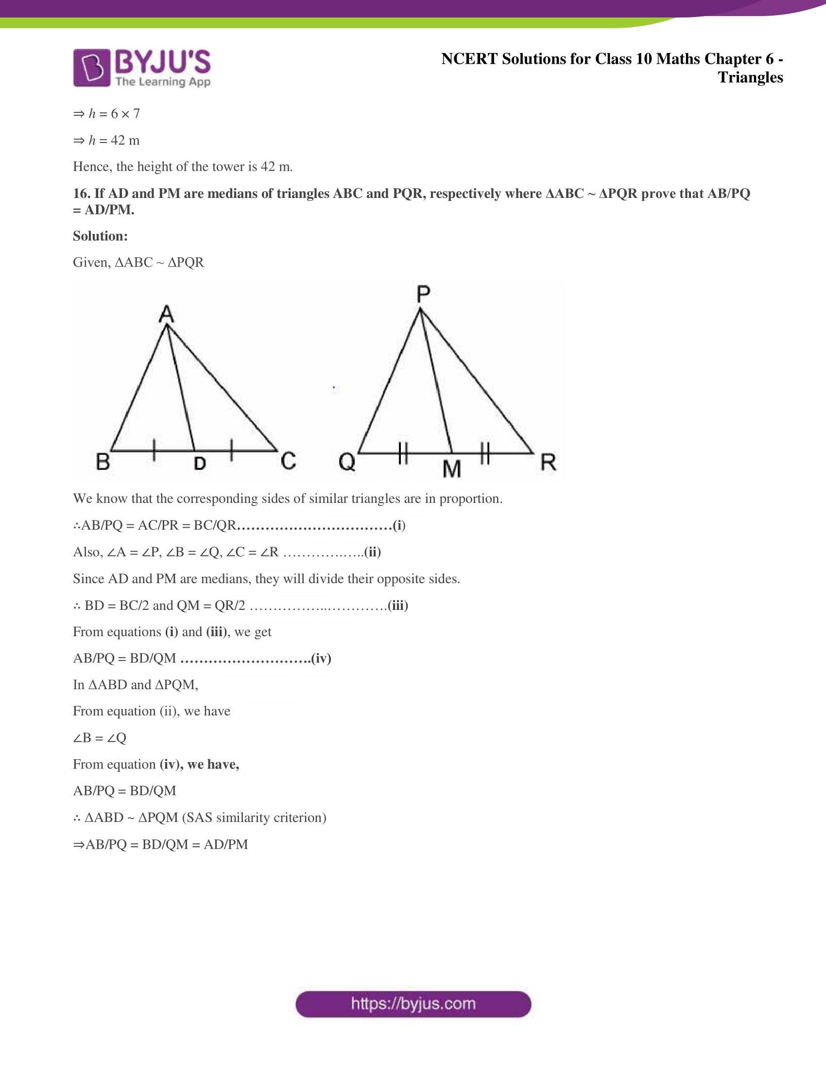 NCERT Solutions for Class 10 Maths Chapter 6 Triangles