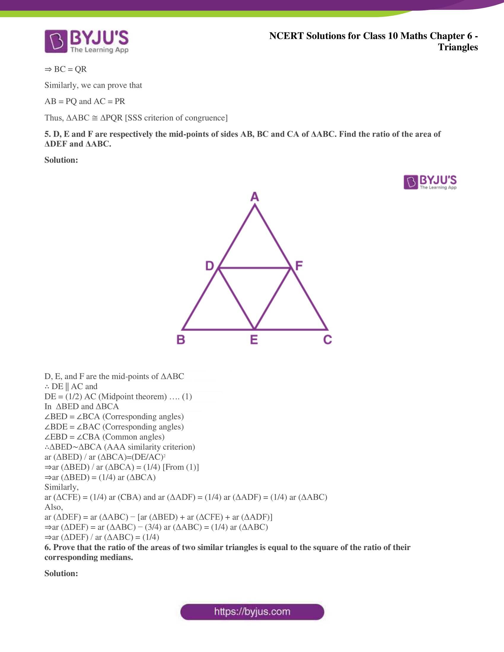 NCERT Solutions for Class 10 Maths Chapter 6 Triangles