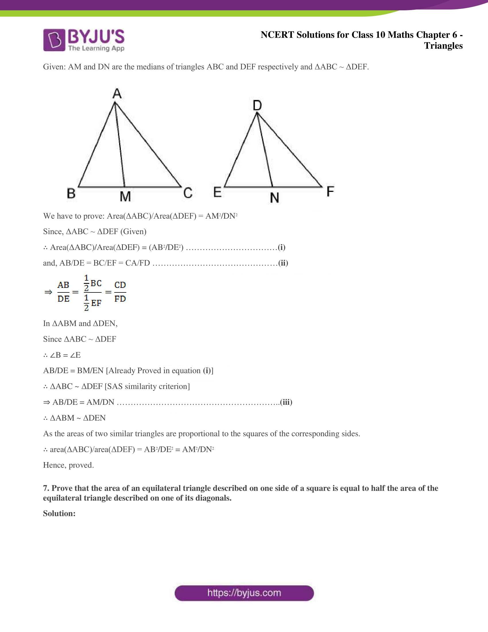 NCERT Solutions for Class 10 Maths Chapter 6 Triangles
