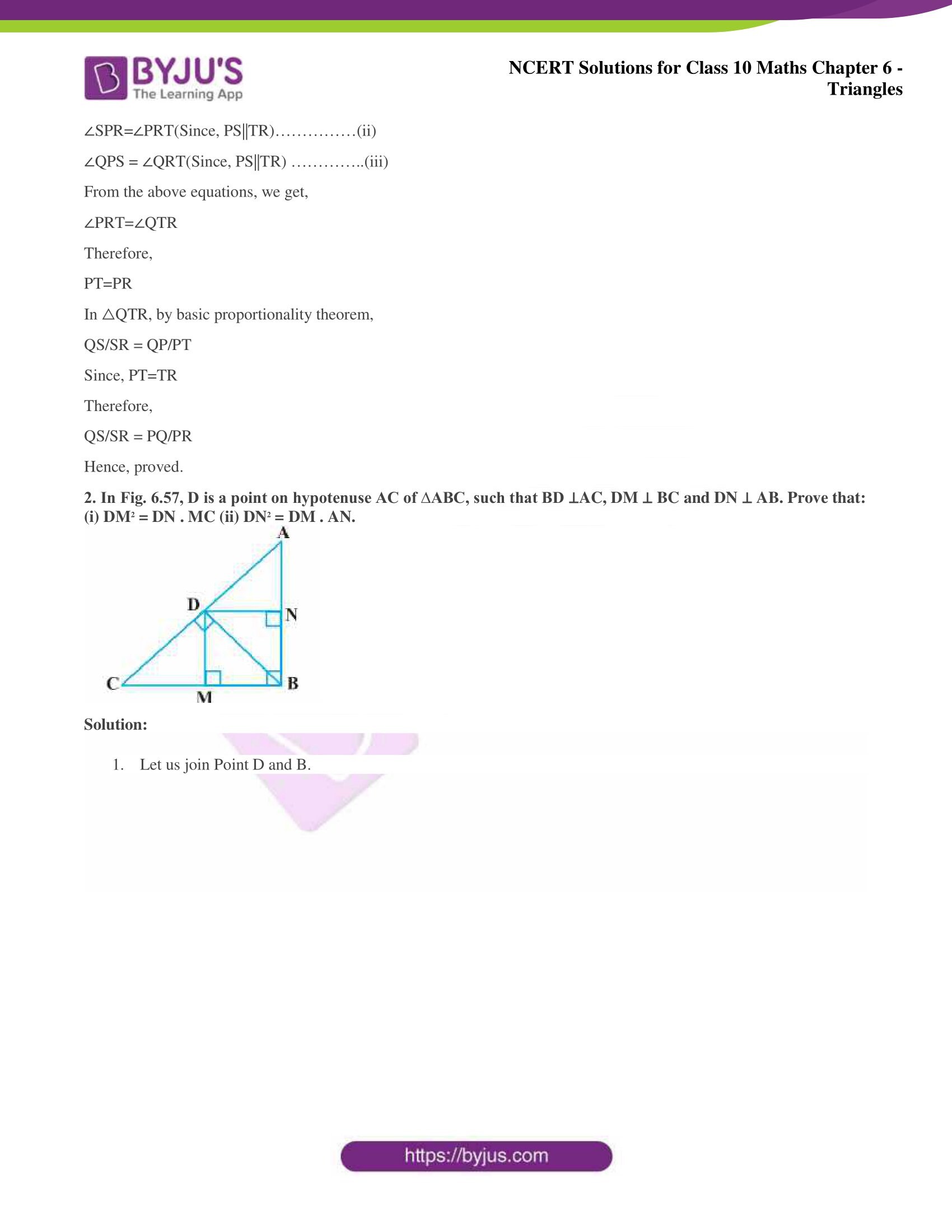 NCERT Solutions for Class 10 Maths Chapter 6 Triangles