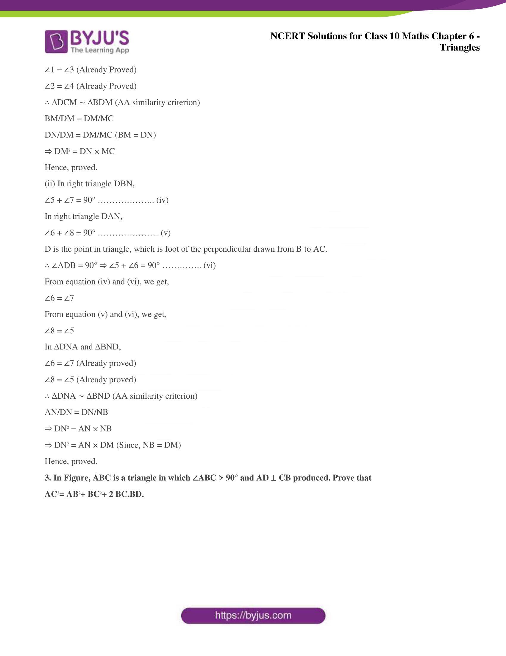 NCERT Solutions for Class 10 Maths Chapter 6 Triangles