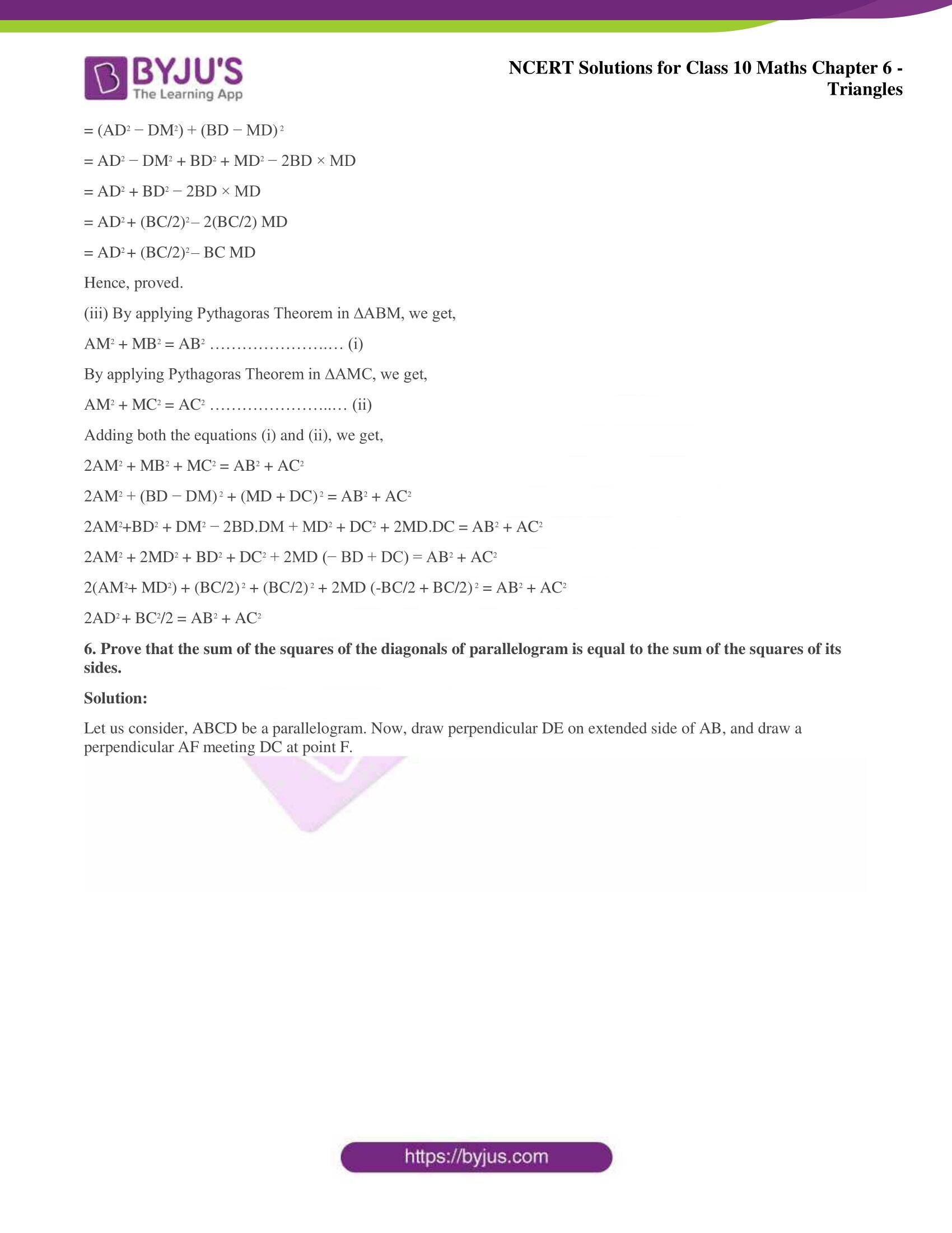 NCERT Solutions for Class 10 Maths Chapter 6 Triangles